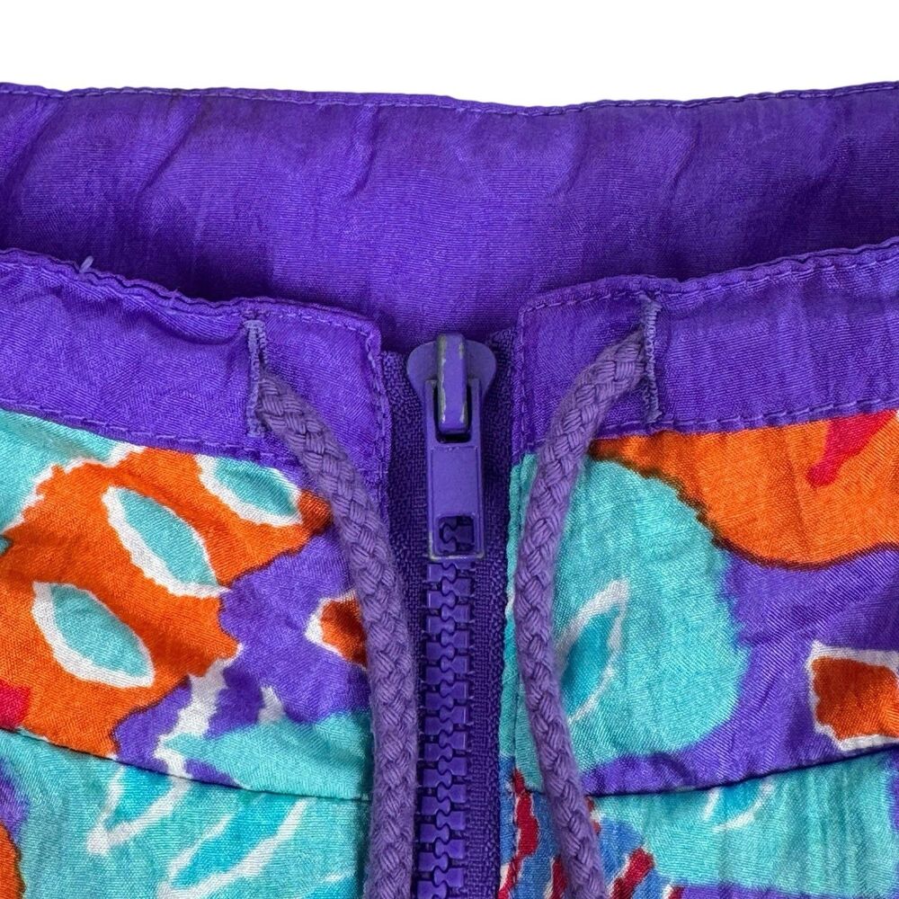 Vintage 80s Womens Track Jacket Medium Purple Colorful Windbreaker Floral Stripe - Picture 6 of 16